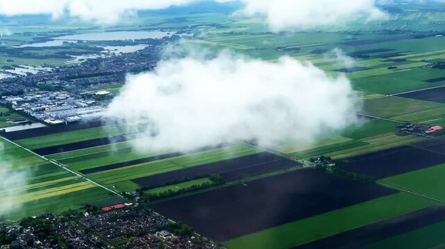 Farm land around Schiphol airport during landing