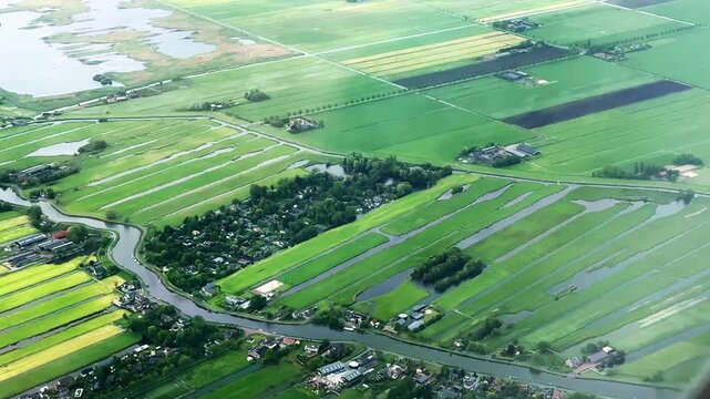 Landscape and fields around Schiphol airport during landing.mp4