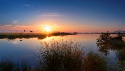 Fototapeta premium Tranquil Ebro Delta Sunrise Over Still Waters