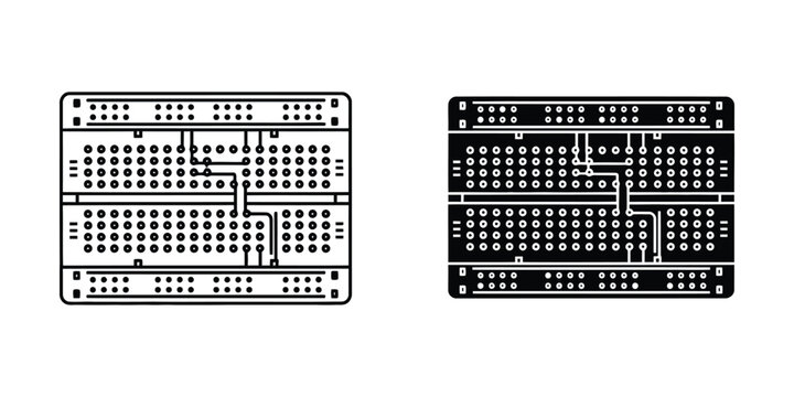 Electronic breadboard and circuit prototype board with isolated white background for technology projects