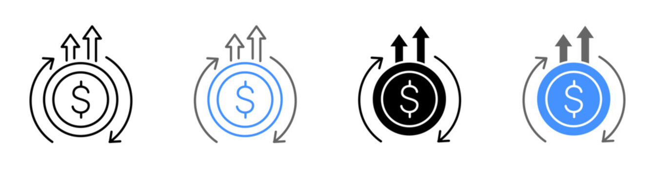 Financial Profit Increase Progress Arrow and ROI Growth Icon Vector Illustration