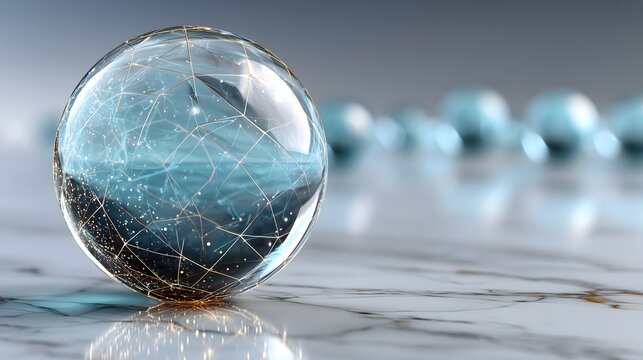 Cyber tech communication background with a glossy network globe and blurred orbs