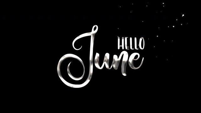 Shiny calligraphy hello june text effect with silver metallic finish and white sparkles. Perfect for junethemed designs and social media posts.
