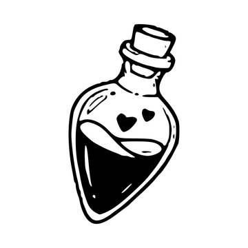 minimalist sketch of a magical heart elixir for fantasy and valentine concept