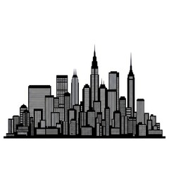 Obraz premium Detailed city skyline silhouette with skyscrapers and office buildings