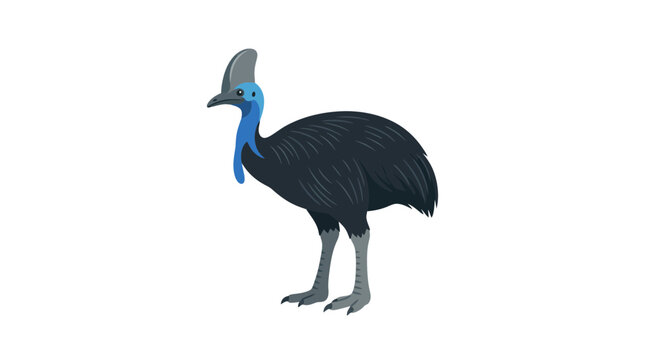 Southern Cassowary Bird Isolated on White Background.