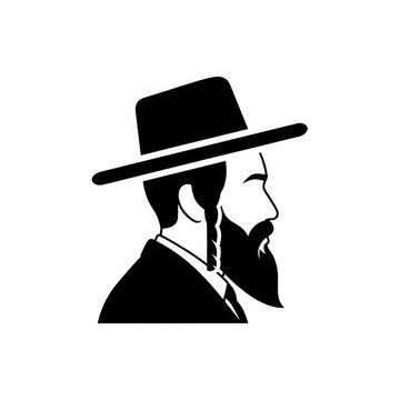 Profile silhouette of a jewish man with hat and payot