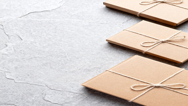 E-commerce product background with blank packaging set with twine advertisi