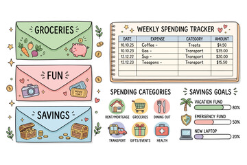 Fototapeta premium Cute budgeting collection featuring envelopes