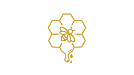 Golden Bee and Honeycomb Icon with Dripping Honey © Reza