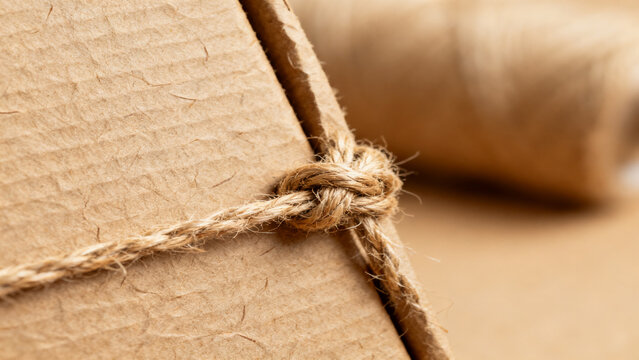 E-commerce product background with blank packaging set with twine advertisi