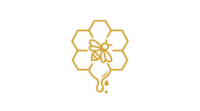 Golden Bee and Honeycomb Icon with Dripping Honey