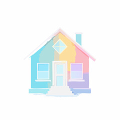 Fototapeta premium Whimsical pastel rainbow house illustration with soft colors depicting a dream home