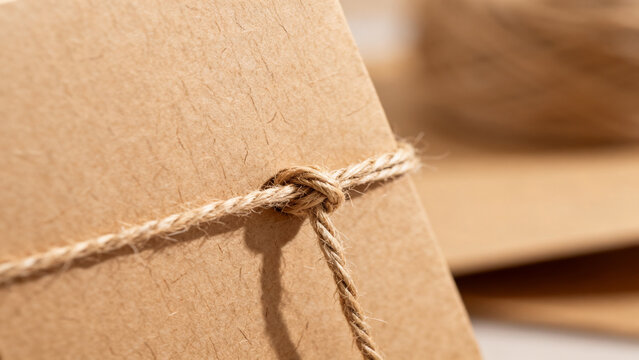 E-commerce product background with blank packaging set with twine advertisi