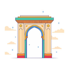 Fototapeta premium Flat design illustration of a colorful archway with clouds