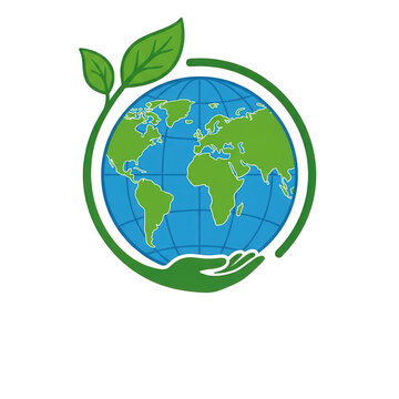 Earth in hand with leaves, eco-friendly symbol, transparent background