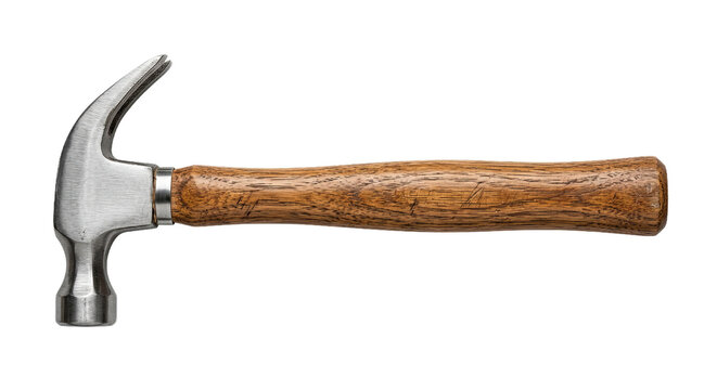 Classic claw hammer with a wooden handle, isolated on a white background
