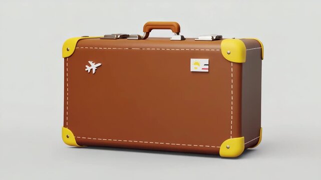 Vintage Travel Suitcase with Airline Tag and Vacation Tourism Concept in Minimal 3D Style