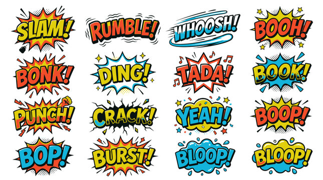 Set of loud comic book sound effect speech bubbles.