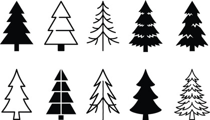 Obraz premium Black and white evergreen tree silhouettes collection