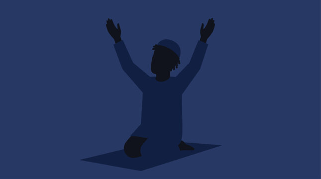 A person kneeling in prayer silhouette.