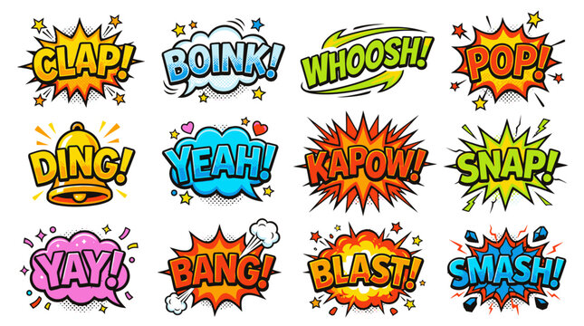 Pop art comic book onomatopoeia and speech bubble set.