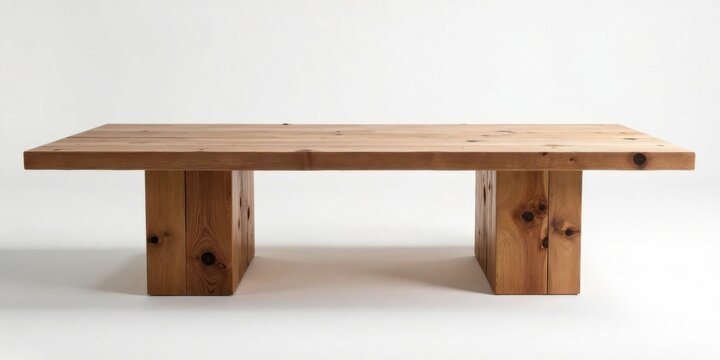 Rustic Wooden Coffee Table with Simple Block Legs, Perfect for Modern Minimalist Living Spaces