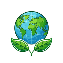Obraz premium Earth globe with green leaves, eco friendly symbol, transparent background