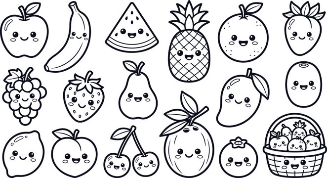 Black and white of various cute food and desserts cupcake cream