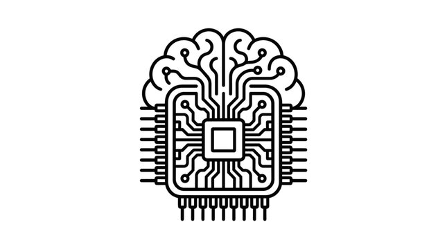Large computer processor merging with a human brain illustration.