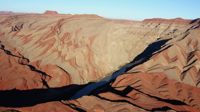 Wide aerial drone shot of Raplee Ridge in southeastern Utah.