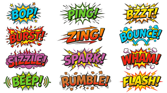 Pop art comic sound bubbles with bop and ping.