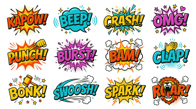 Kapow Beep Crash vibrant pop art stickers.
