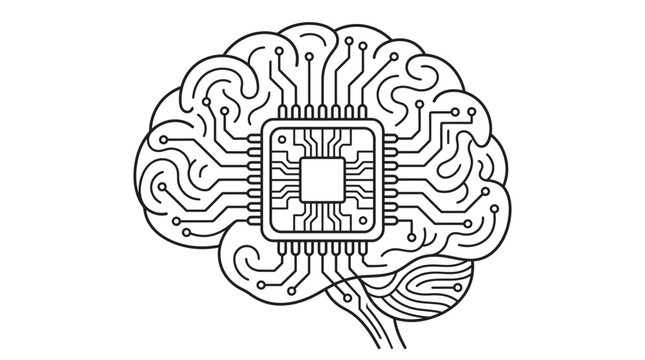 Profile of a human brain with an embedded processor chip.