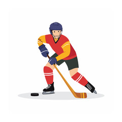 Obraz premium Flat design illustration of a hockey player with stick and puck