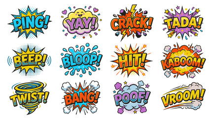 Naklejka premium Playful comic book sound effect bubbles for graphic designers.