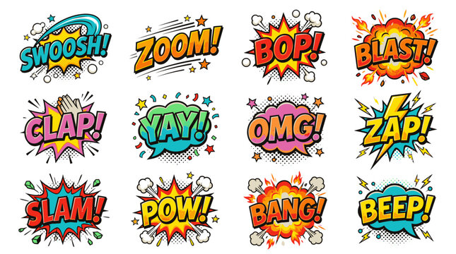 Retro zoom beep slam comic sound effect sticker graphics.