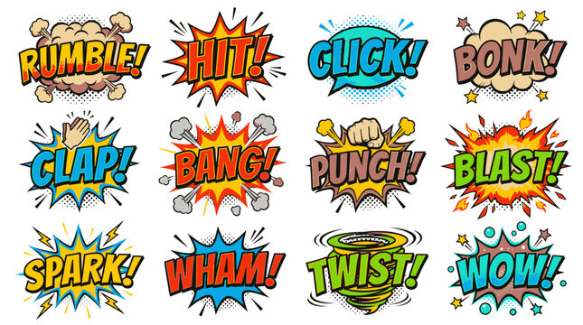 Rumble Hit Click action comic sound bursts.