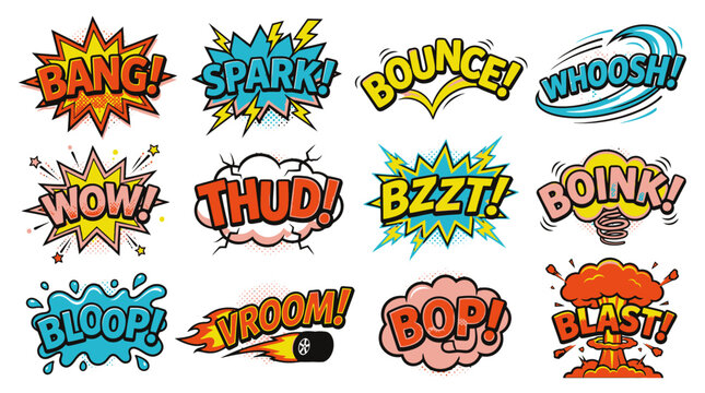 Set of vintage comic book sound effect cloud bubbles.