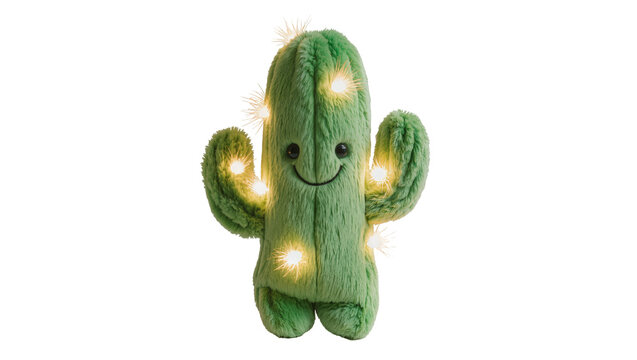 Plush green cactus toy with lights and smiling face