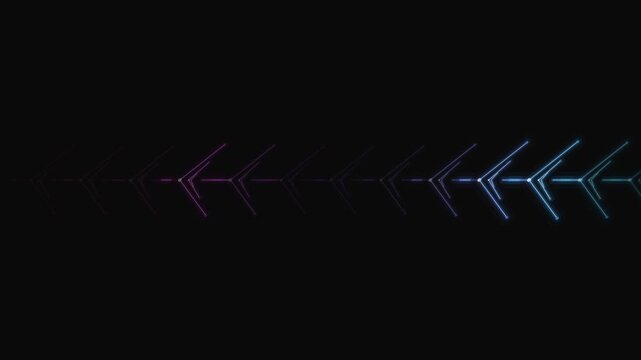 Neon Arrowhead Light Streaks Scrolling Horizontal Motion for Video Overlay on Black Screen Loop