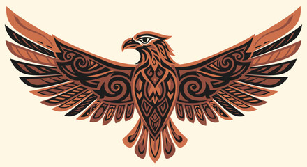 Fototapeta premium Tribal Eagle Emblem with Spread Wings - Majestic Bird Silhouette