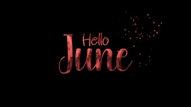 Glittery red hello june text perfect for holiday designs. Bright, festive, cheerful, and elegant style suitable for digital or print.
