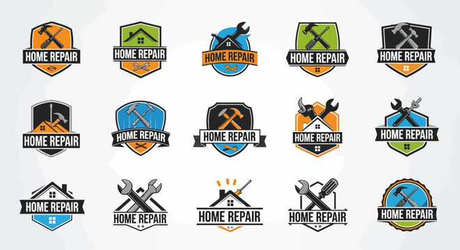 Home Repair Logos - Tools, House Icons, Emblems & Badges Collection