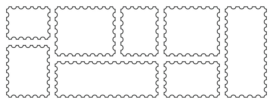 black stroke postage stamp. Blank postage stamp. Clean postage stamp template. Postage icon.