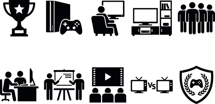 Set of gaming and multimedia icons vector illustration with video games controller television