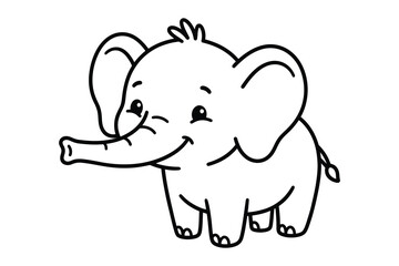 Fototapeta premium Cute cartoon elephant standing alone with trunk outstretched smiling gently