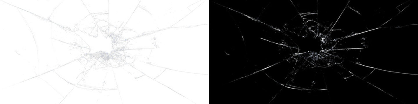 Shattered cracked glass texture on black background