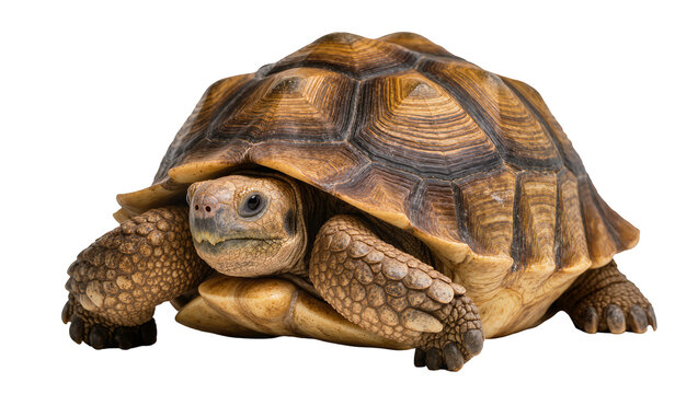 Sulcata tortoise with textured shell and scaly legs