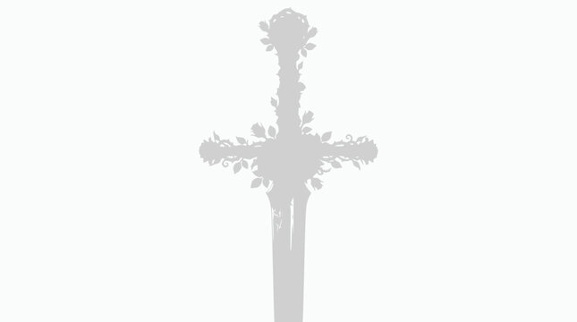 Elegant Sword Silhouette with Floral Embellishments on White Background